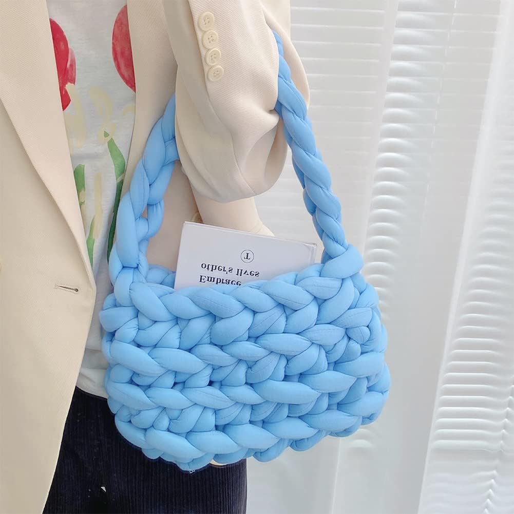 Unisex Crossbody Bags, DIY Women's Cotton Wool Soft Chunky Hand Braided Bucket Bag Knitted Yarn Woven Shoulder Bag
